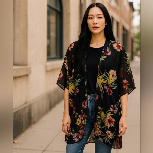 Live 4 Truth Floral Tropical Long Kimono Open Front - Picture 3 of 11